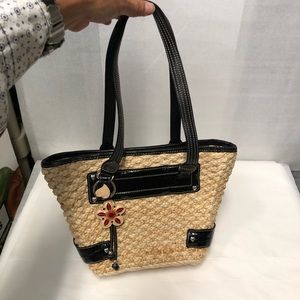 Like new Brighton summer straw weaved basket purse w/leather flower floral lined